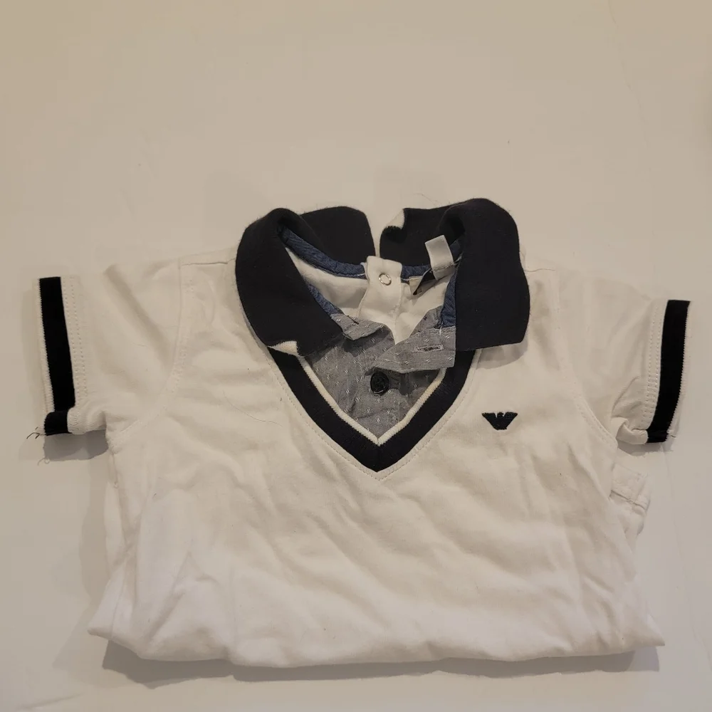 Armani Baby Onesie collar polo shirt dickie collar size 9m 68cm white and blue